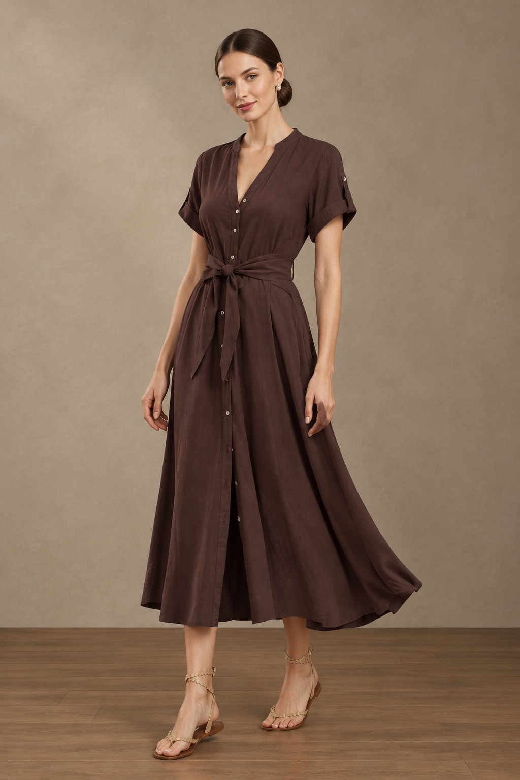 KIKI Maxi Button up Dress — Dark Brown