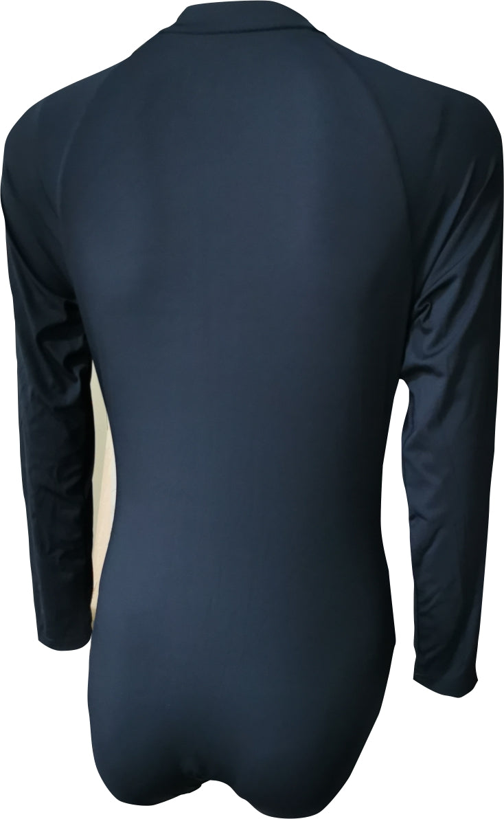 LANA Long Sleeve Swimsuit with Gold Zip — Black