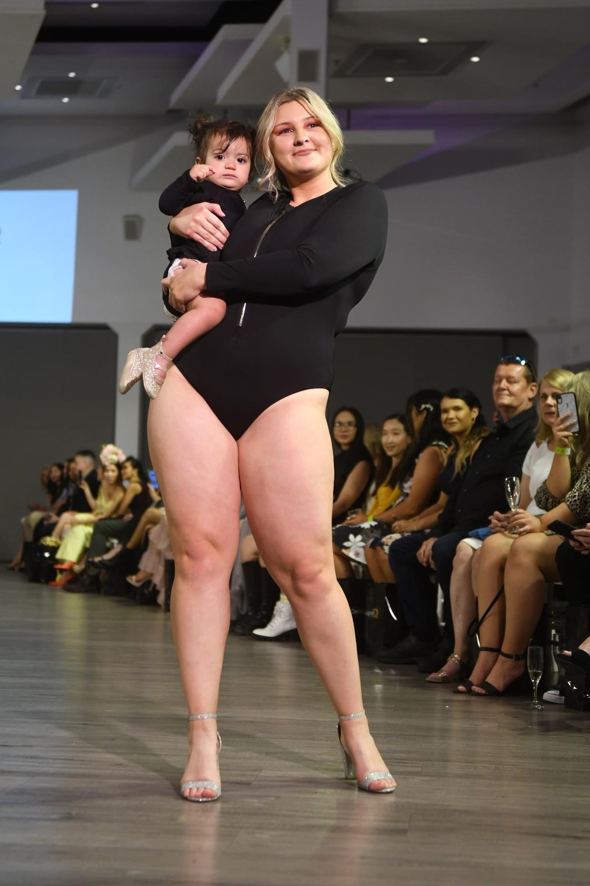 LANA Long Sleeve Swimsuit with Gold Zip — Black