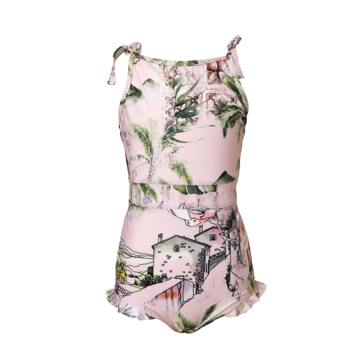 Girls Selo Singlet Style One piece swimsuit with tie up shoulders by Plivati Swimwear Children's collection