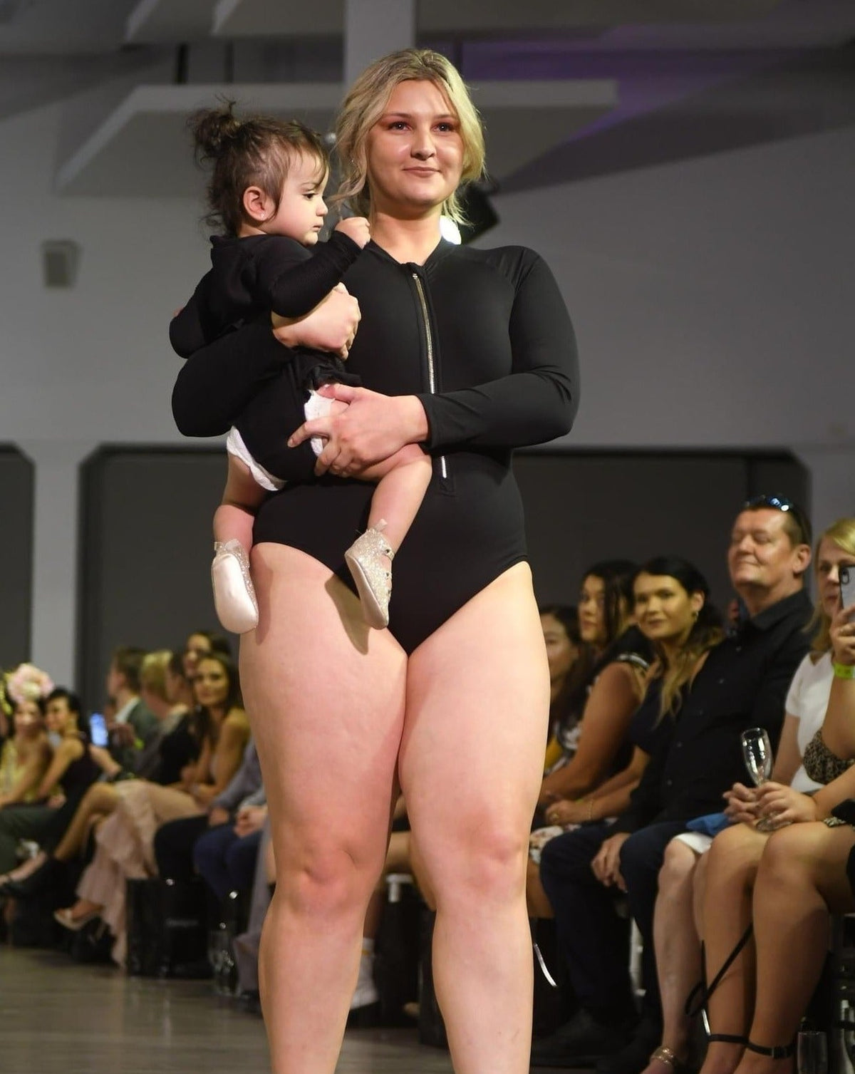 LANA Long Sleeve Swimsuit with Gold Zip — Black