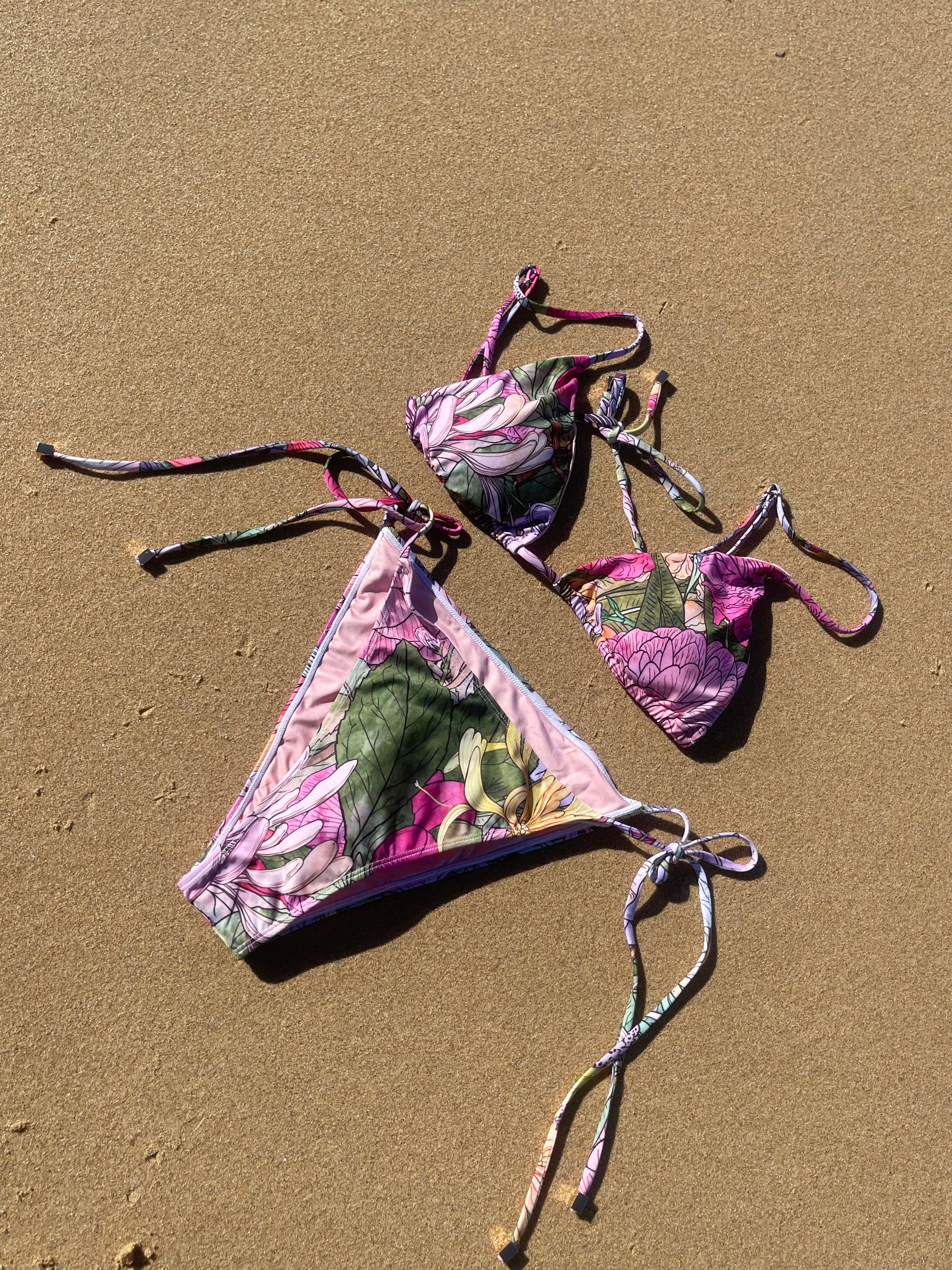 MIA String Triangle Bra Style Bikini Top — In Bloom