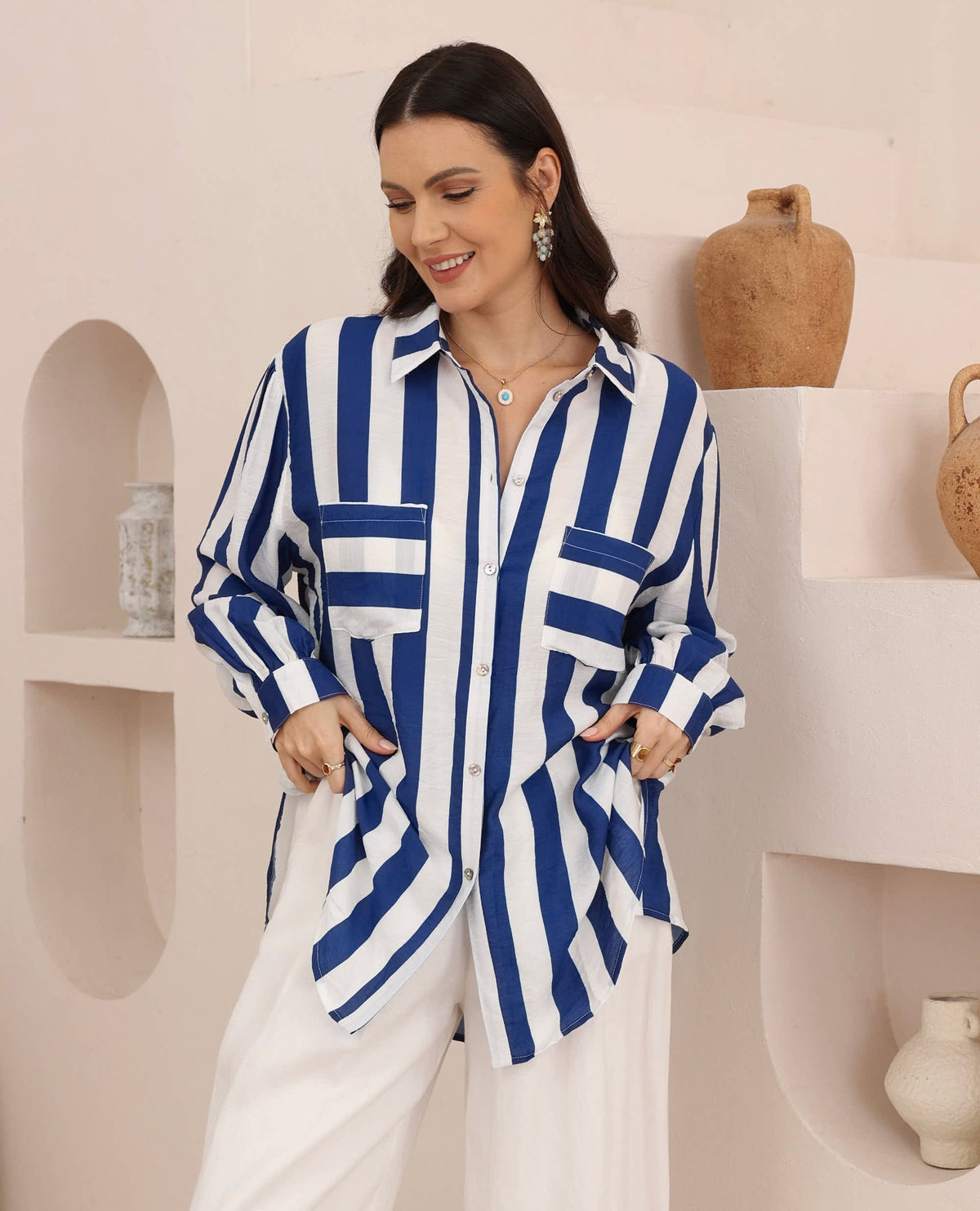 CAPRI Oversized Shirt - Cobalt Stripe