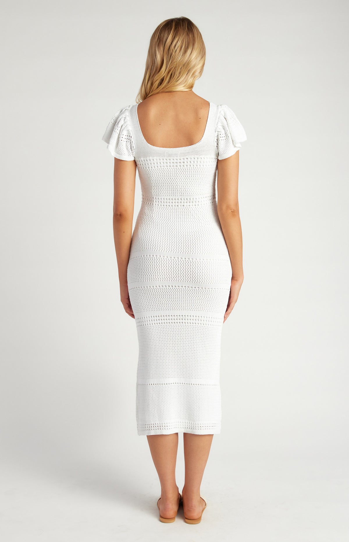 ALEXA Crochet Knit Midi Dress — White