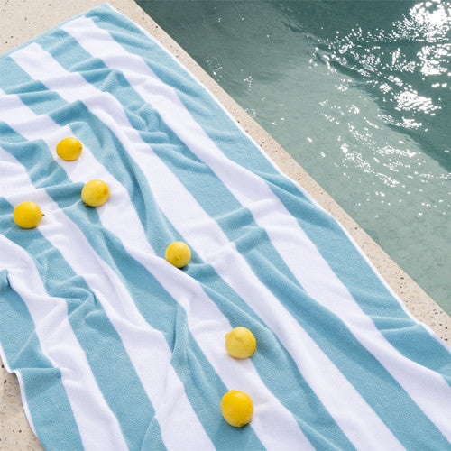 Striped Cabana Cotton Terry Beach Towel - Sky Blue