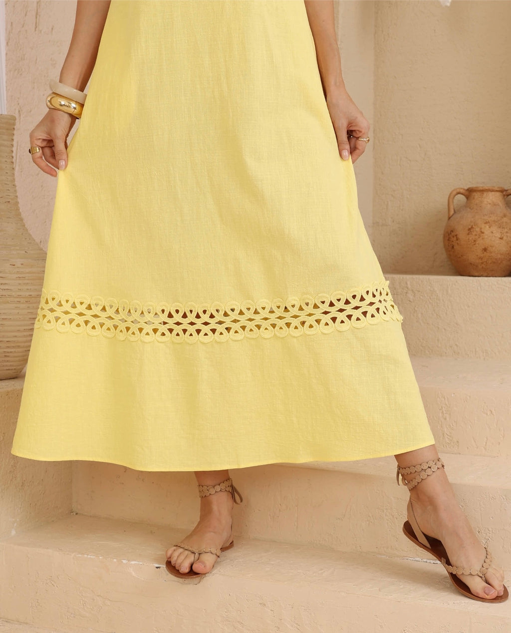 LOLITA - Pleated Bodice Detail Midi Dress — Butter Lemon