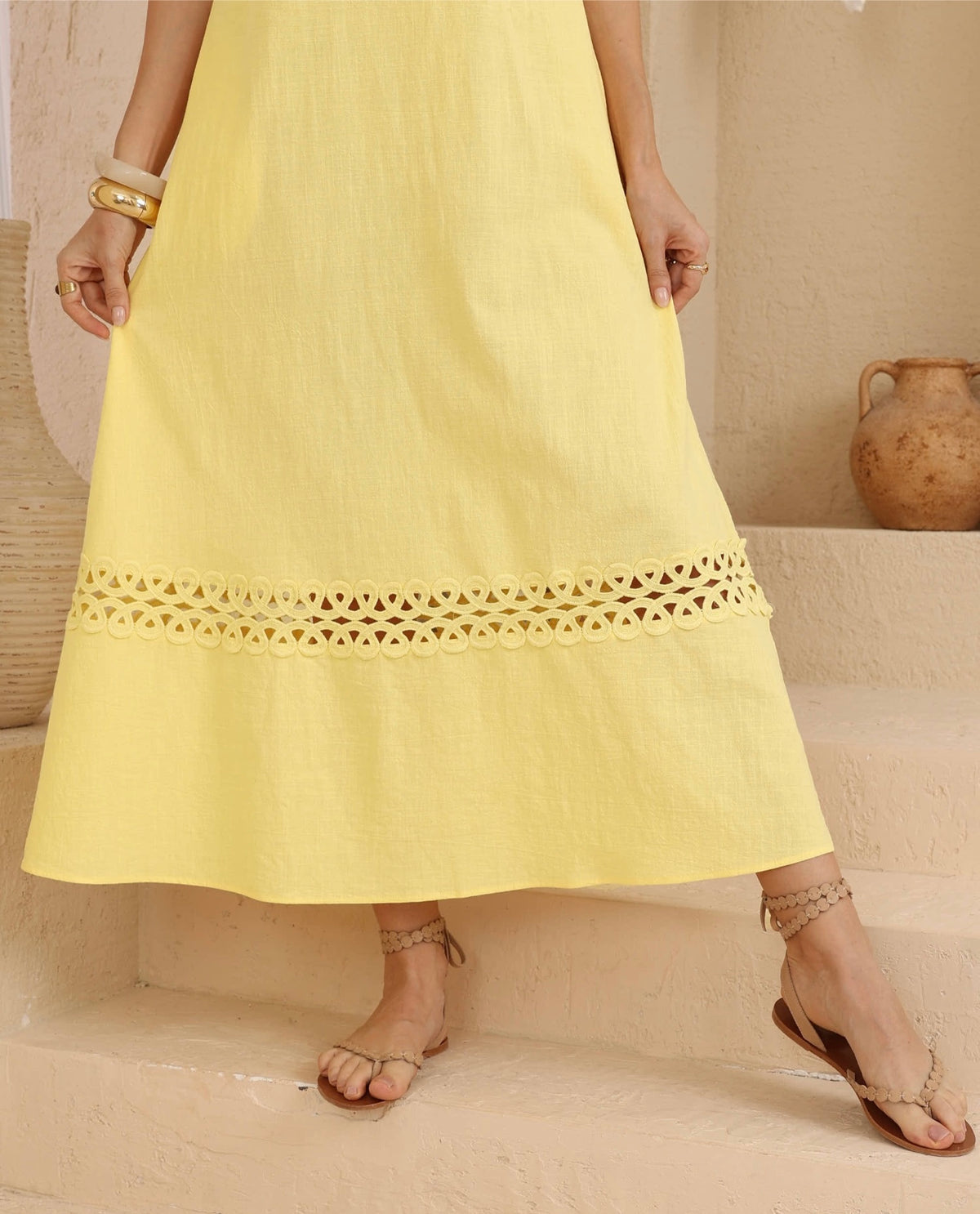LOLITA - Pleated Bodice Detail Midi Dress — Butter Lemon