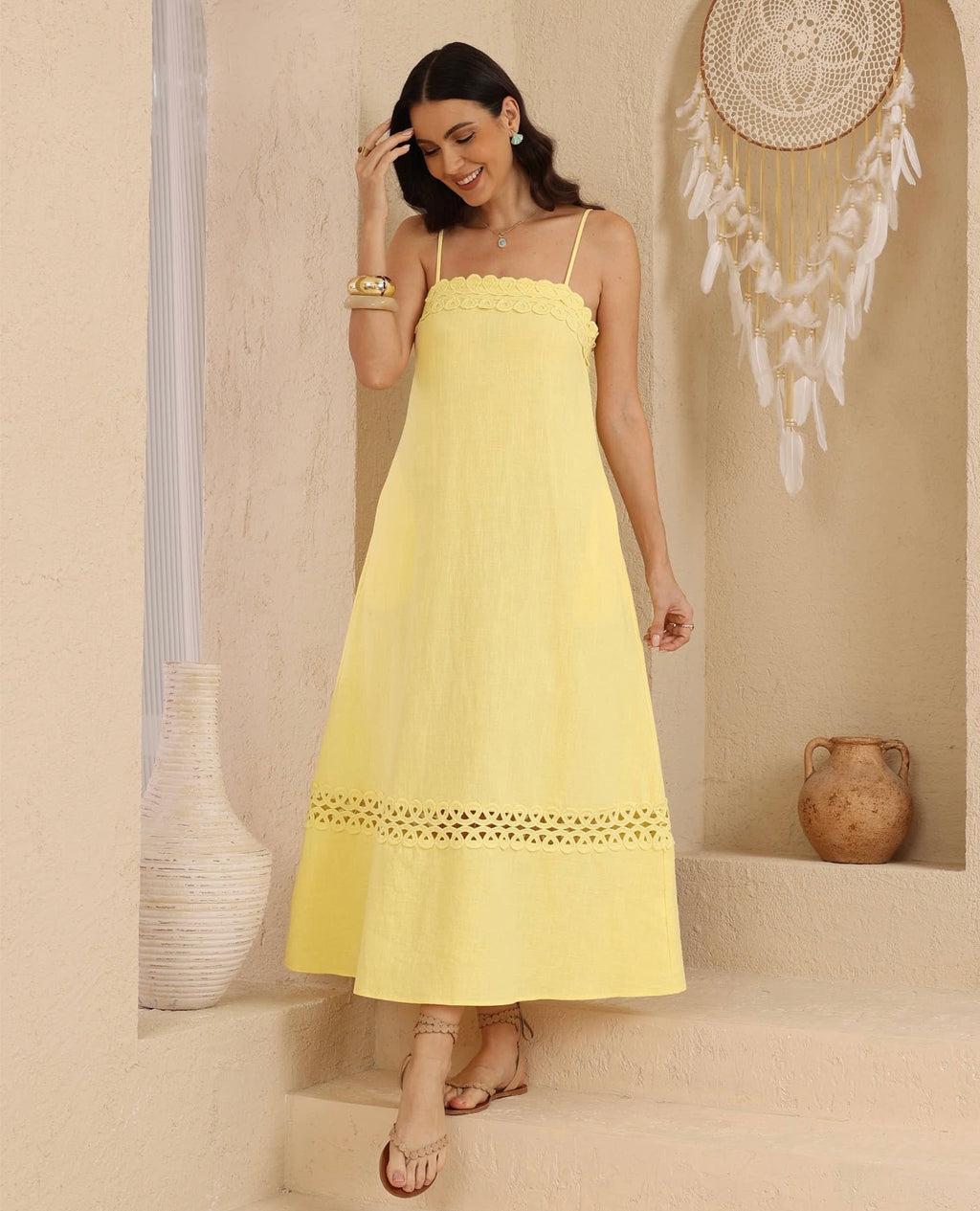 LOLITA - Pleated Bodice Detail Midi Dress — Butter Lemon