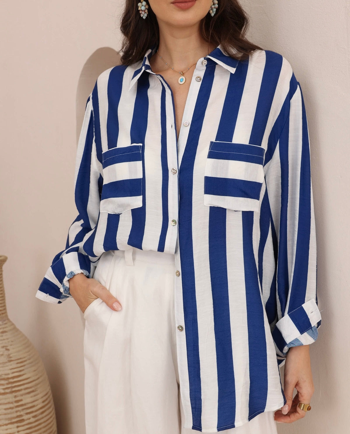 CAPRI Oversized Shirt - Cobalt Stripe