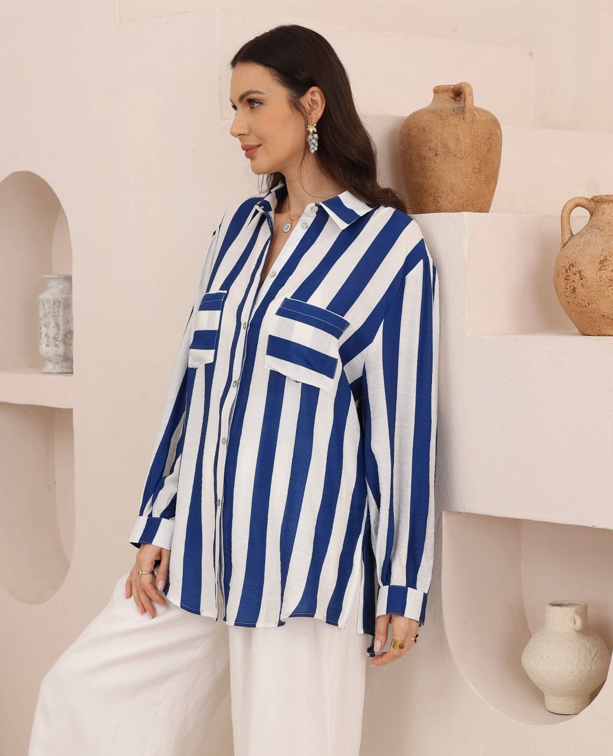 CAPRI Oversized Shirt - Cobalt Stripe