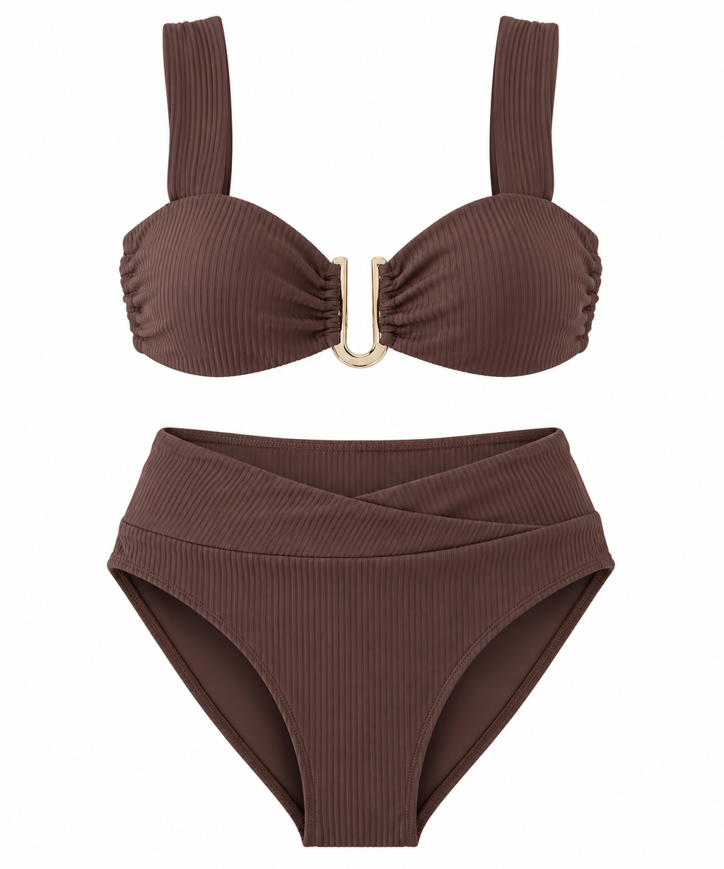 MARCELLA Ribbed Bikini Top — Cocoa