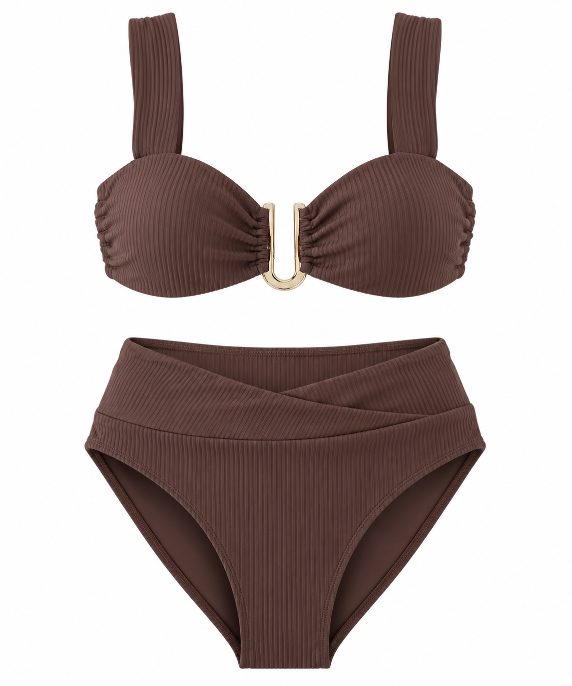 MARCELLA Ribbed Bikini Top — Cocoa