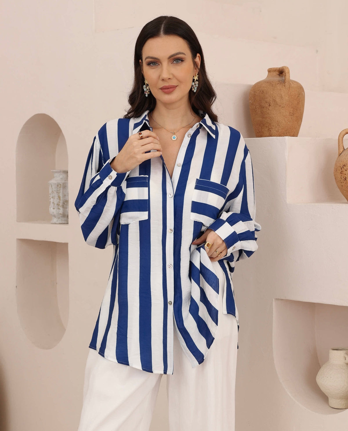 CAPRI Oversized Shirt - Cobalt Stripe