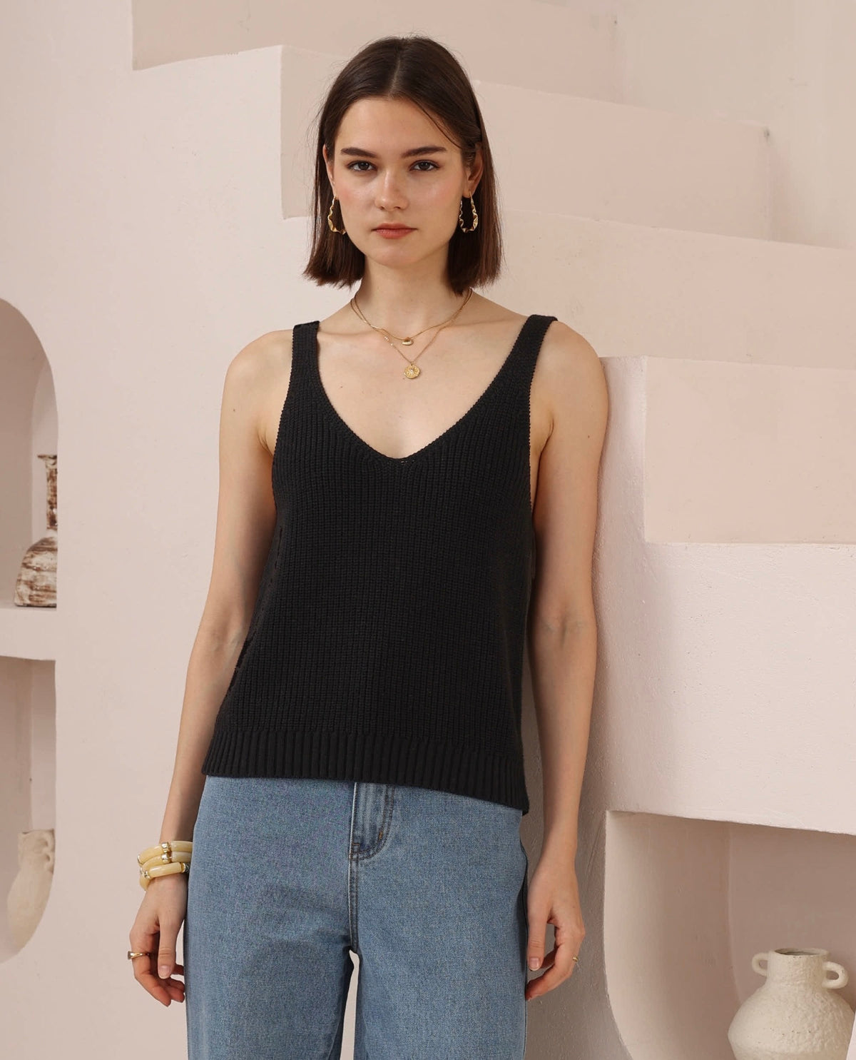 JULIA cotton knit cami singlet, PLIVATI
