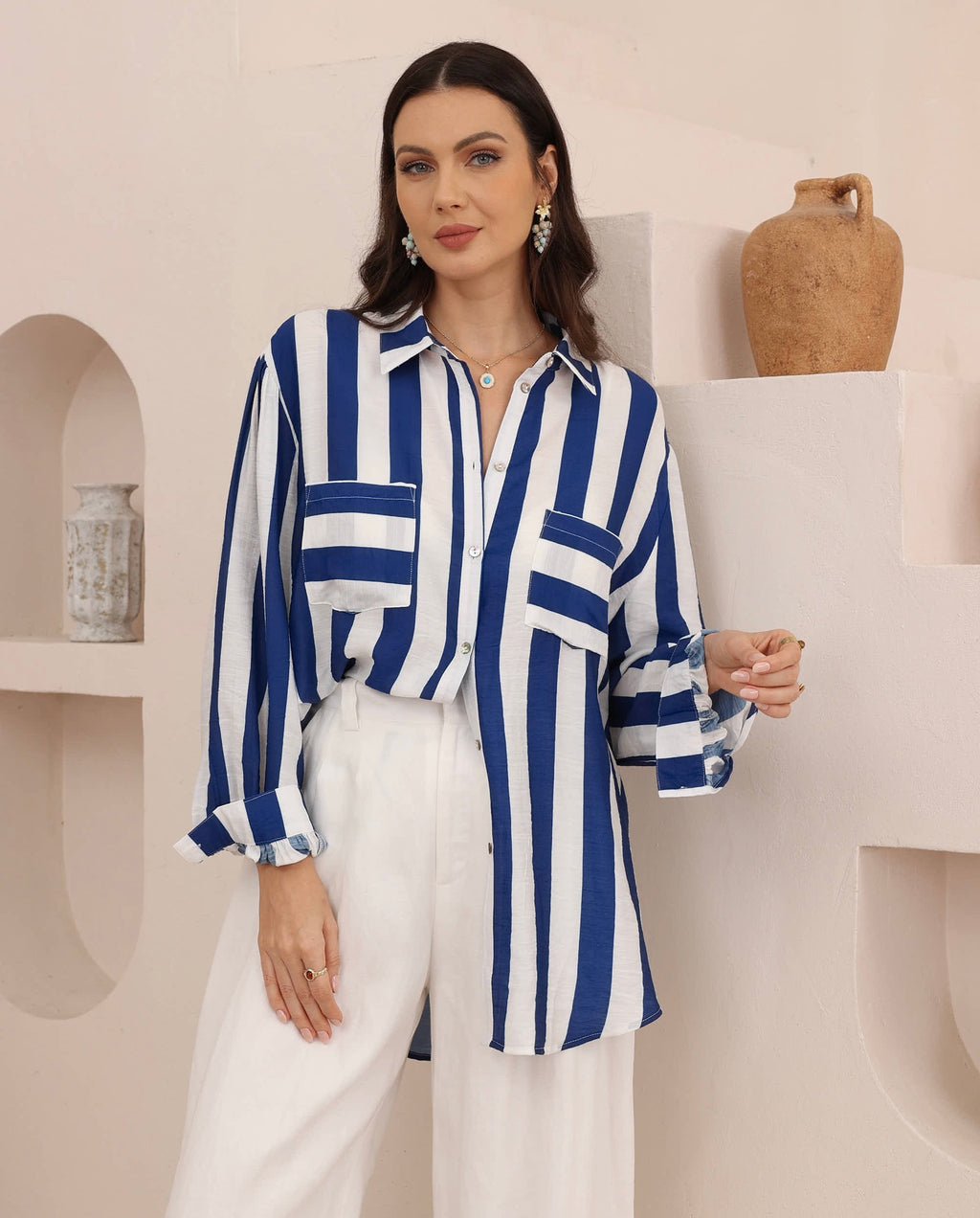 CAPRI Oversized Shirt - Cobalt Stripe