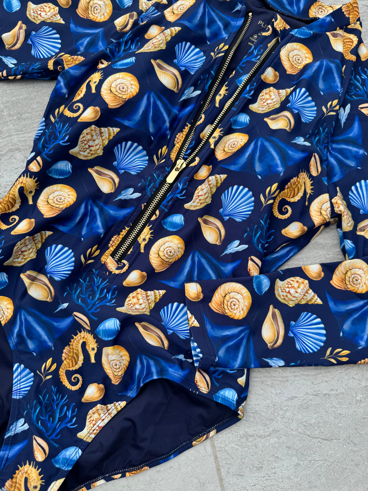 LANA zip long sleeve swimsuit in navy Čiovo print