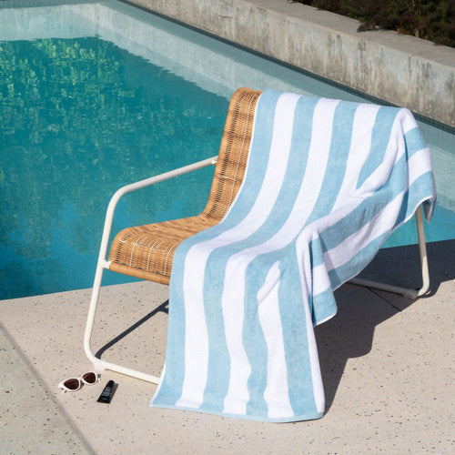 Striped Cabana Cotton Terry Beach Towel - Sky Blue