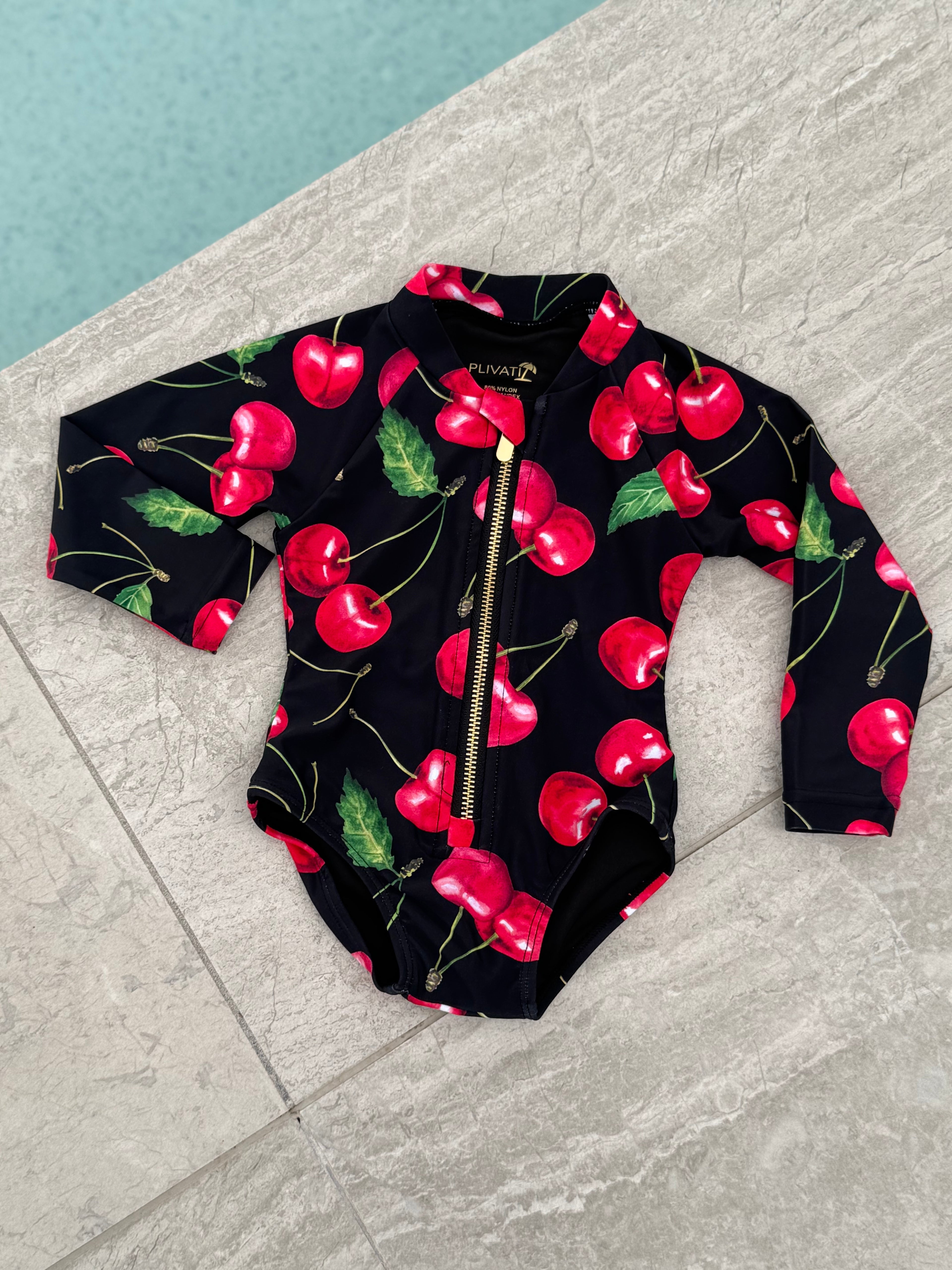 Mini LANA - VIŠNJA One Piece Girls Long Sleeve Swimsuit