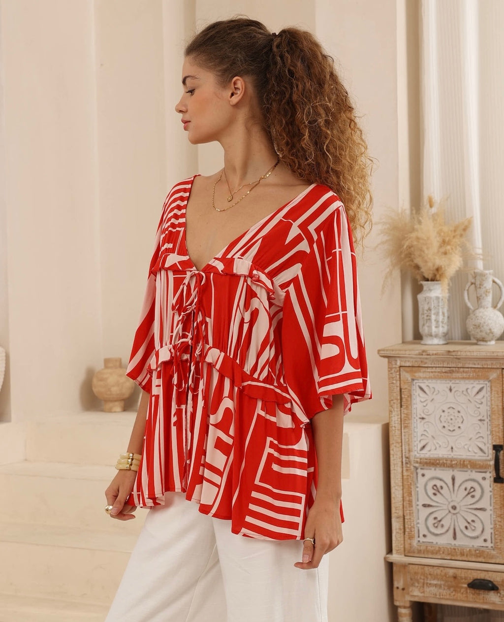 RAVELLO Blouse — Red& White