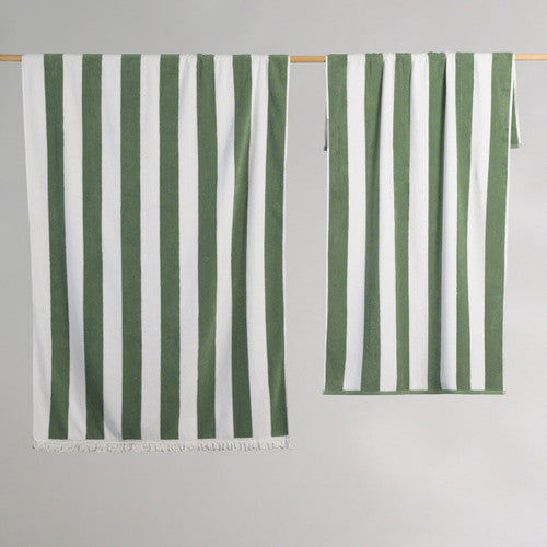 Striped Cabana Cotton Terry Beach Towel - Olive