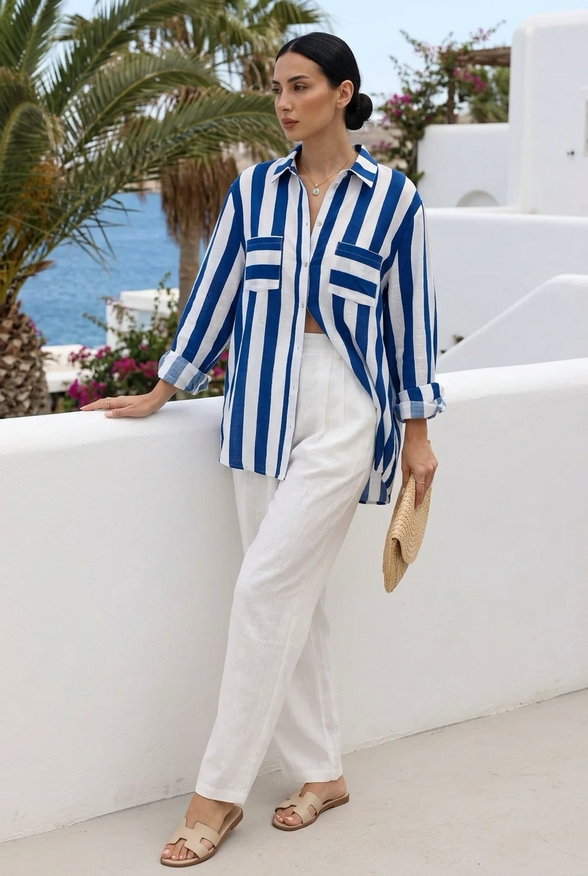 CAPRI Oversized Shirt - Cobalt Stripe