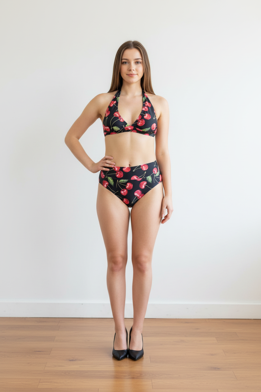 OLIVIA - Halter Tie Bikini Top - VIŠNJA