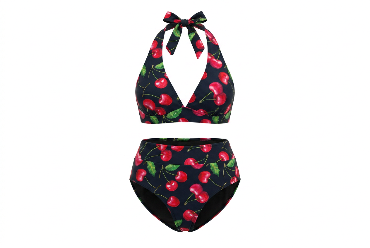 ADA - Mid Waist Bikini Bottoms - VIŠNJA