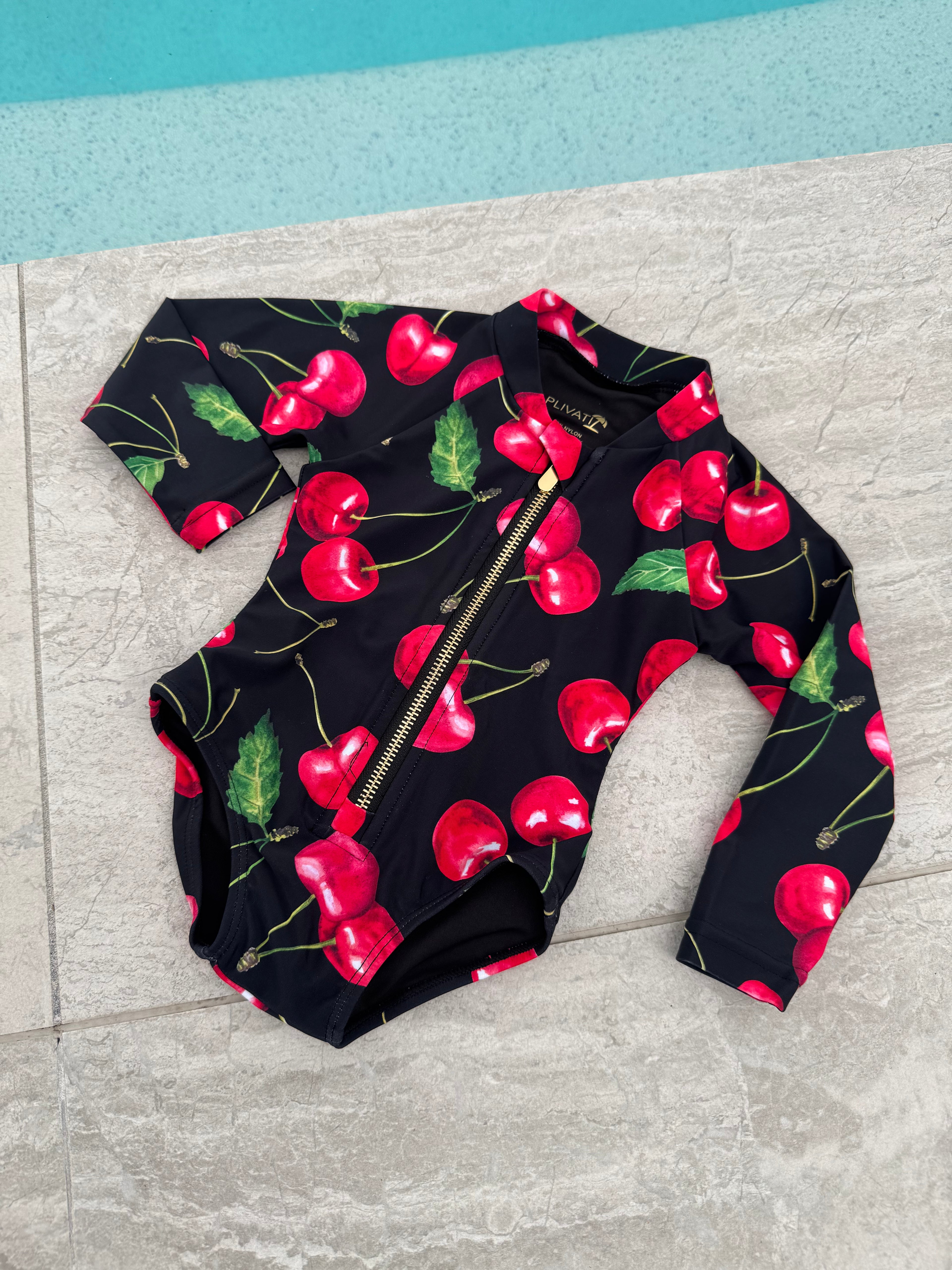 Mini LANA - VIŠNJA One Piece Girls Long Sleeve Swimsuit