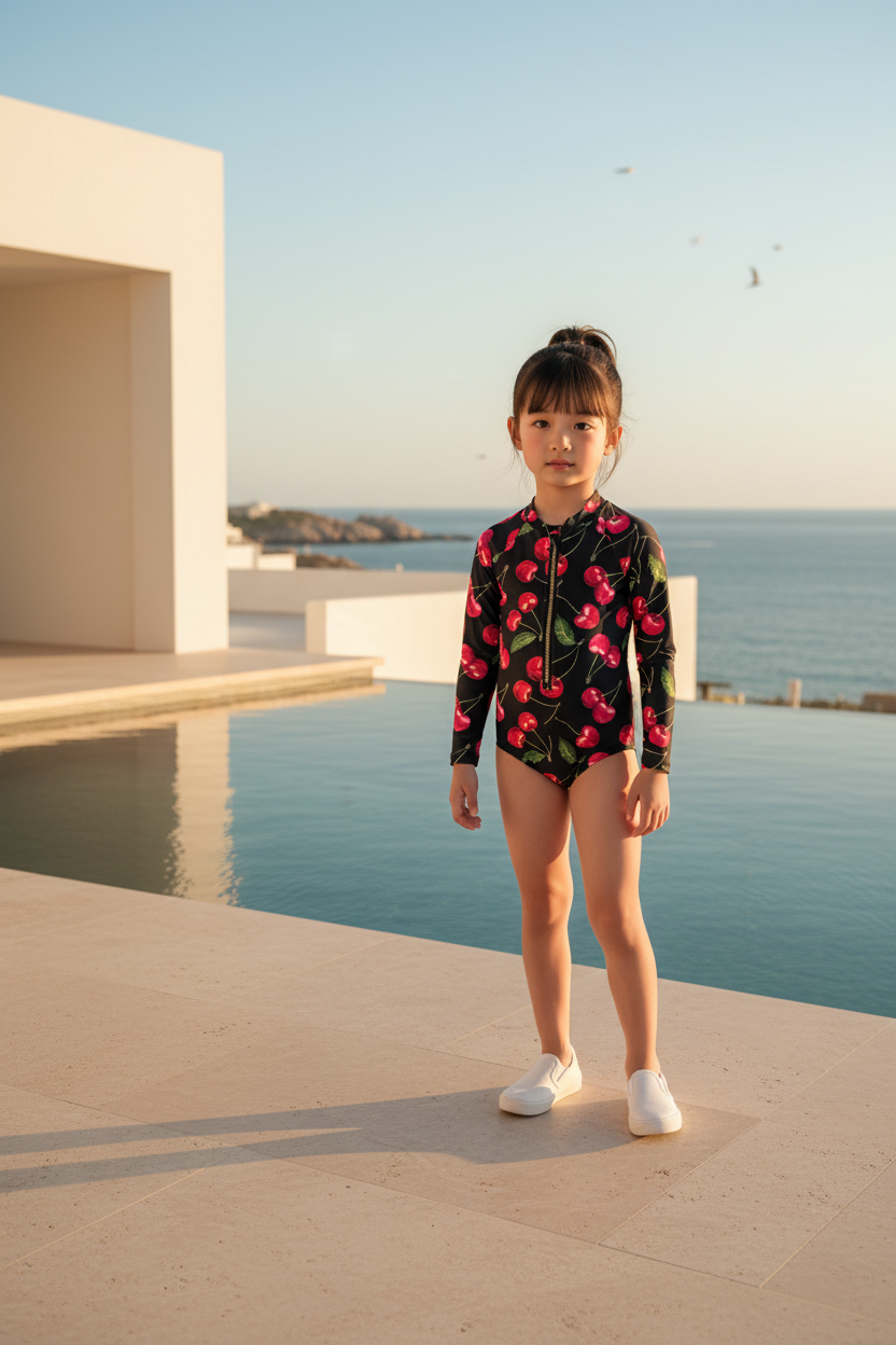 Mini LANA - VIŠNJA One Piece Girls Long Sleeve Swimsuit