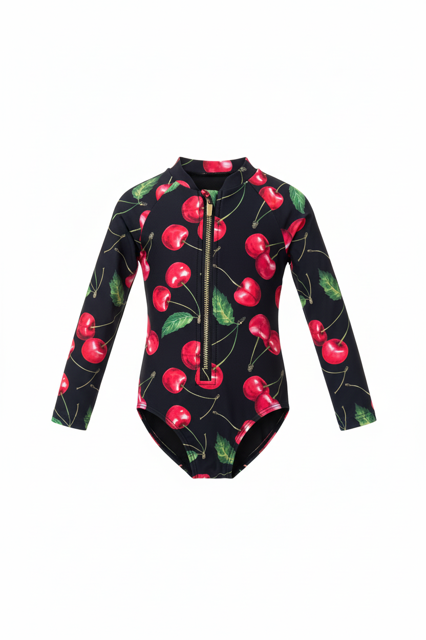 Mini LANA - VIŠNJA One Piece Girls Long Sleeve Swimsuit