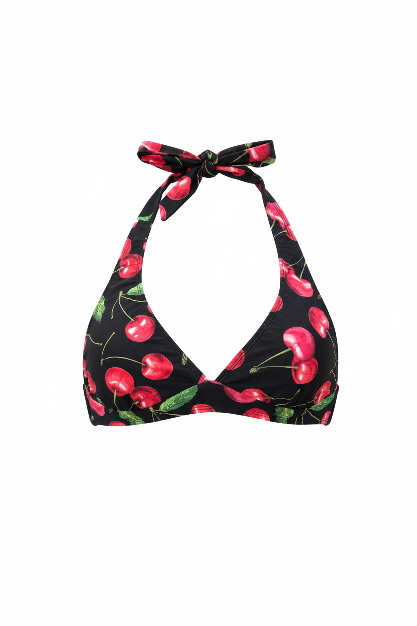 OLIVIA - Halter Tie Bikini Top - VIŠNJA