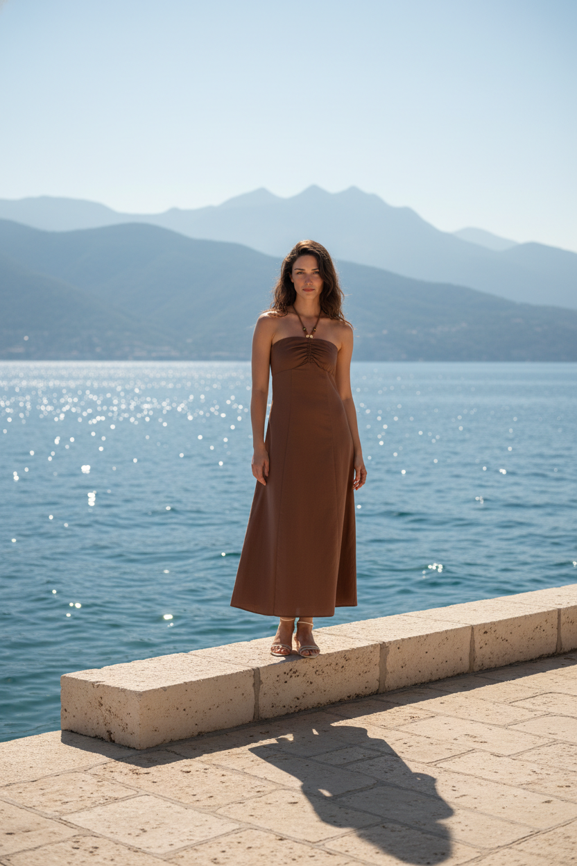 CANDACE - Drawstring Halter Maxi Dress