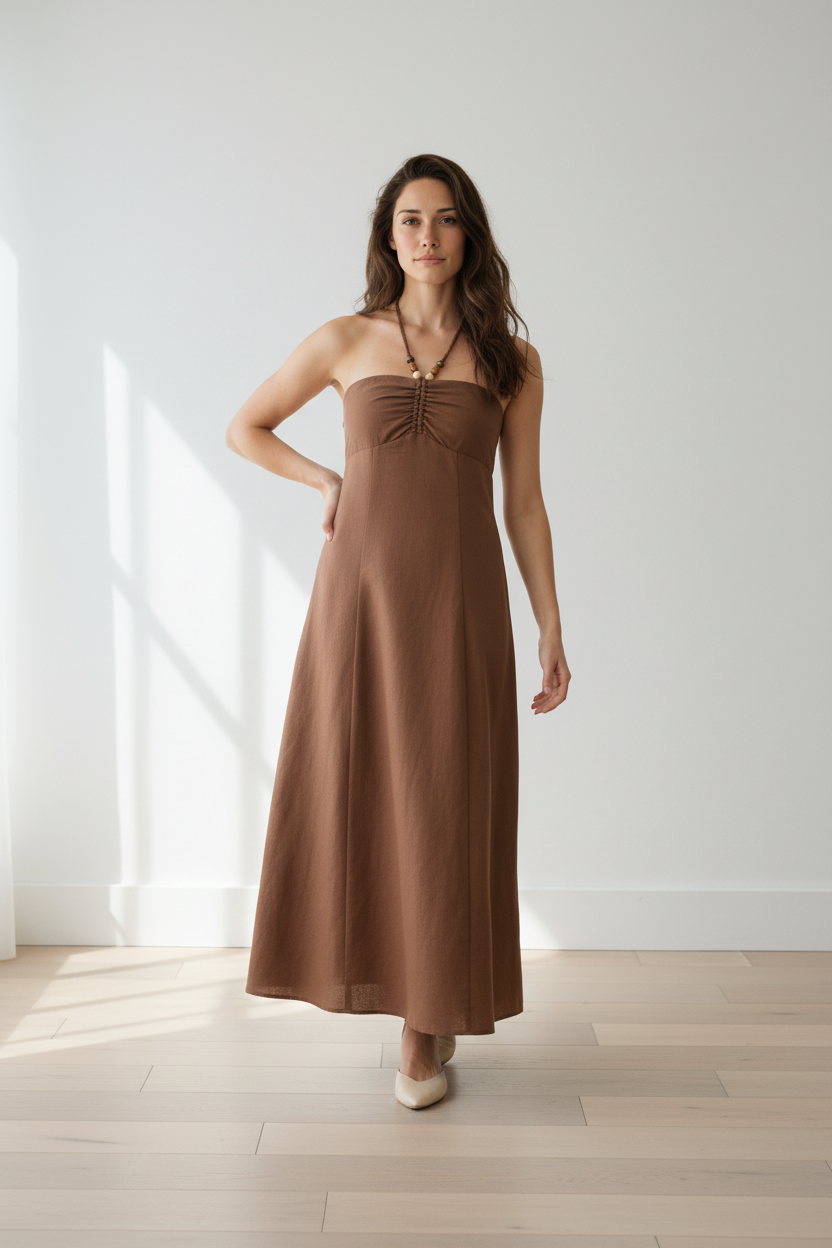 CANDACE - Drawstring Halter Maxi Dress