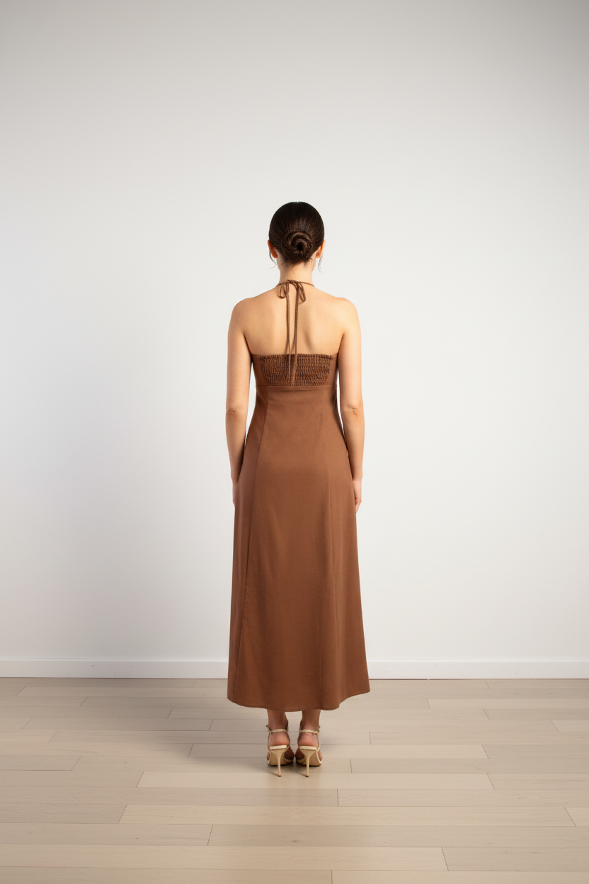 CANDACE - Drawstring Halter Maxi Dress