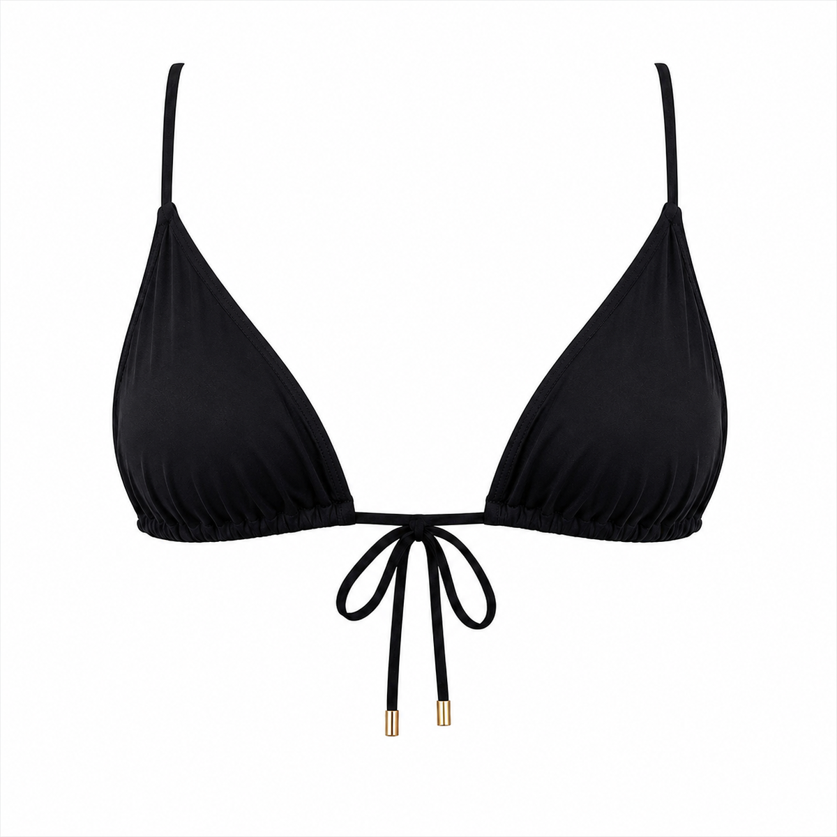 MIA String Triangle Bra Style Bikini Top — Black Ribbed