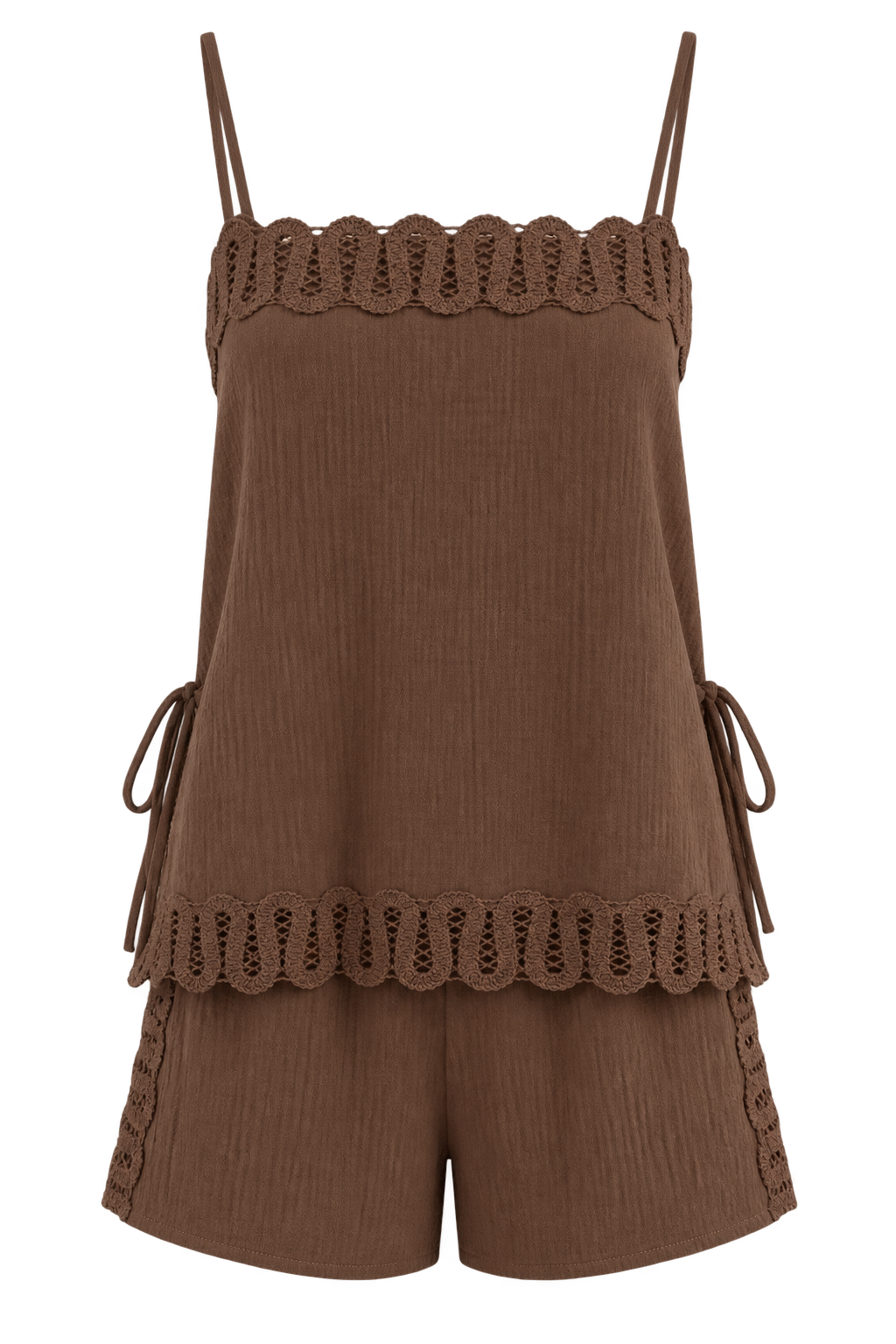MINA Crochet Trim Resort Top - Mocha