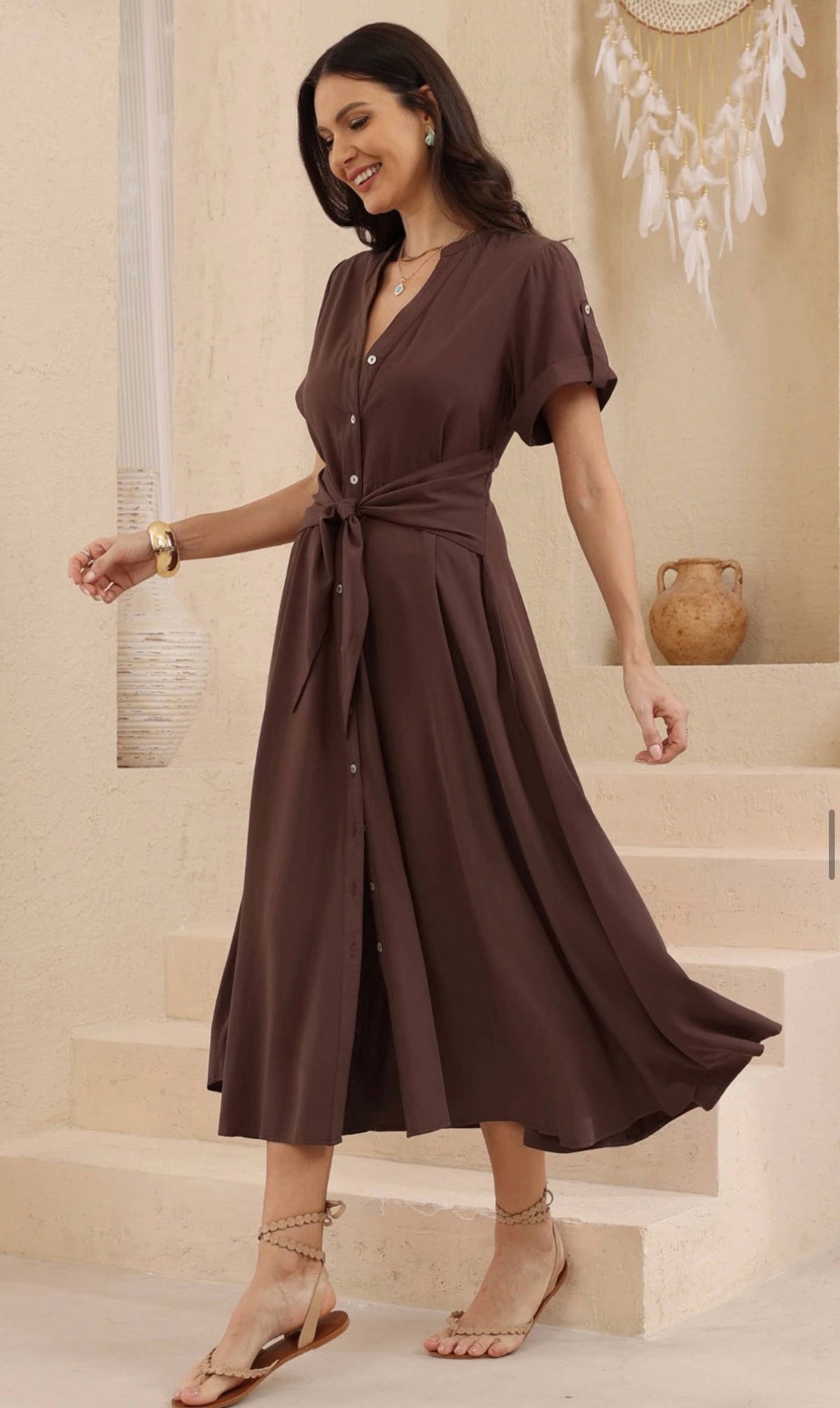 KIKI Maxi Button up Dress — Dark Brown