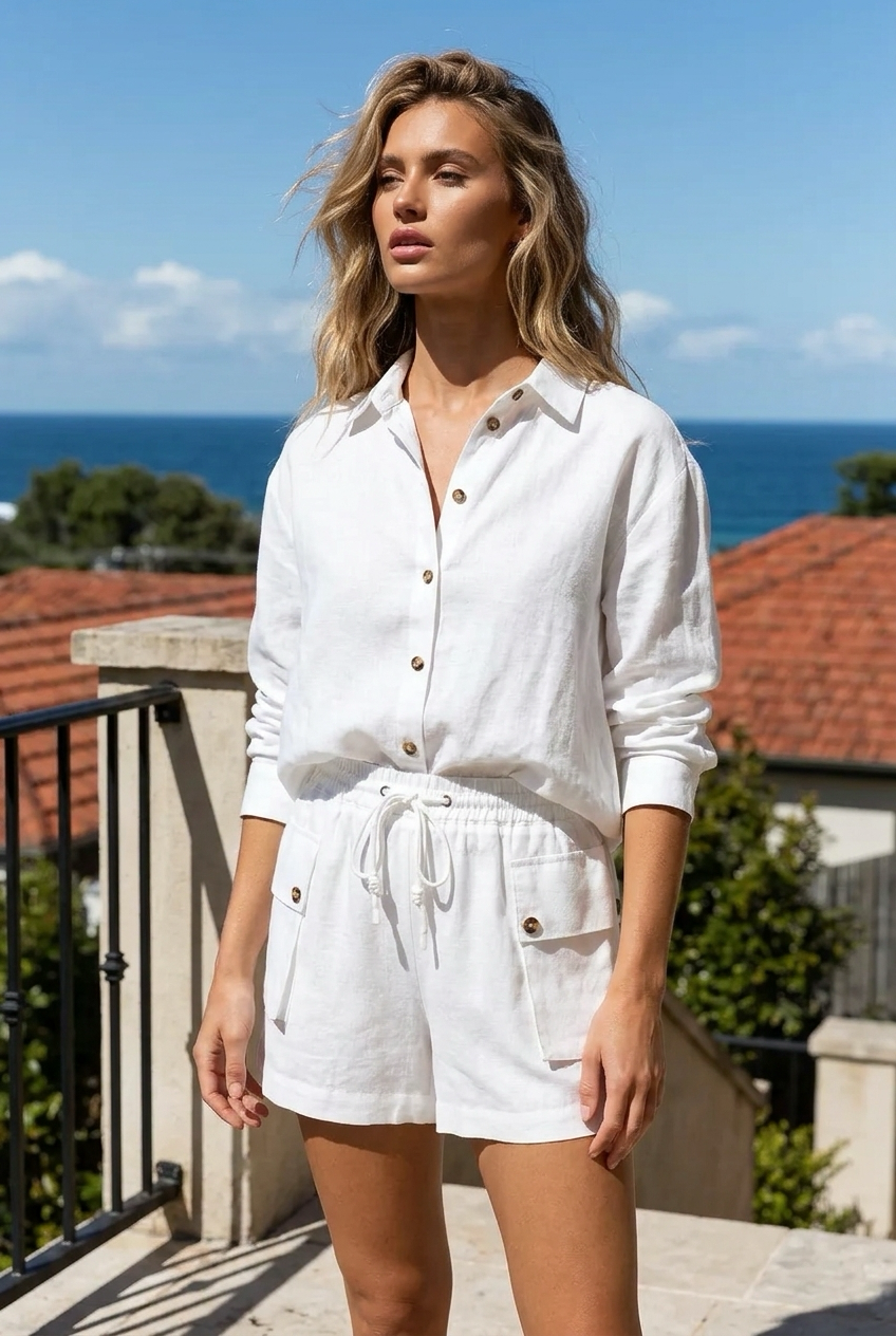 VIENNA Linen Blend Shorts - White