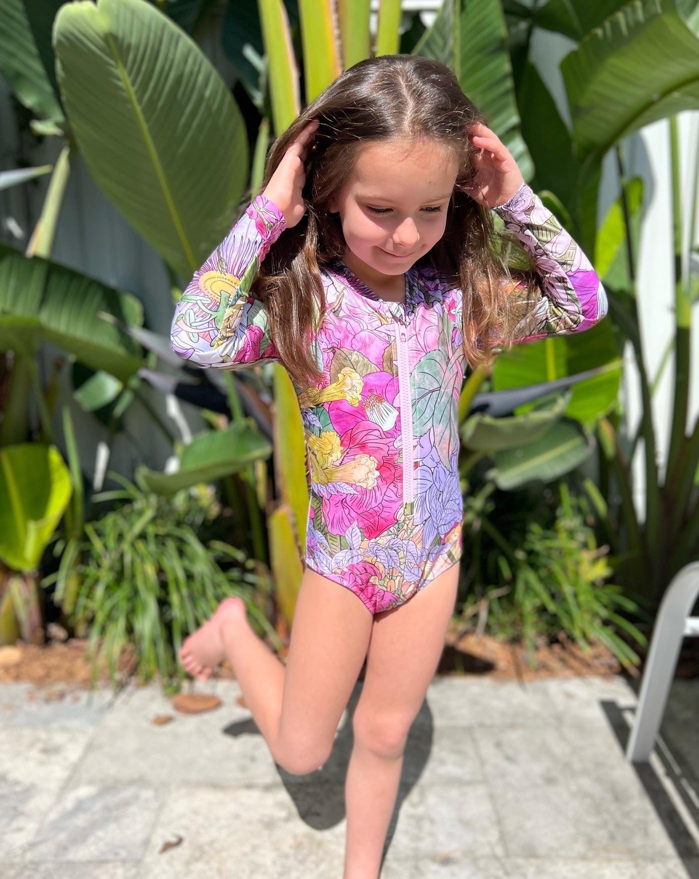 Mini LANA 'In Bloom' One Piece Girls Long Sleeve Swimsuit