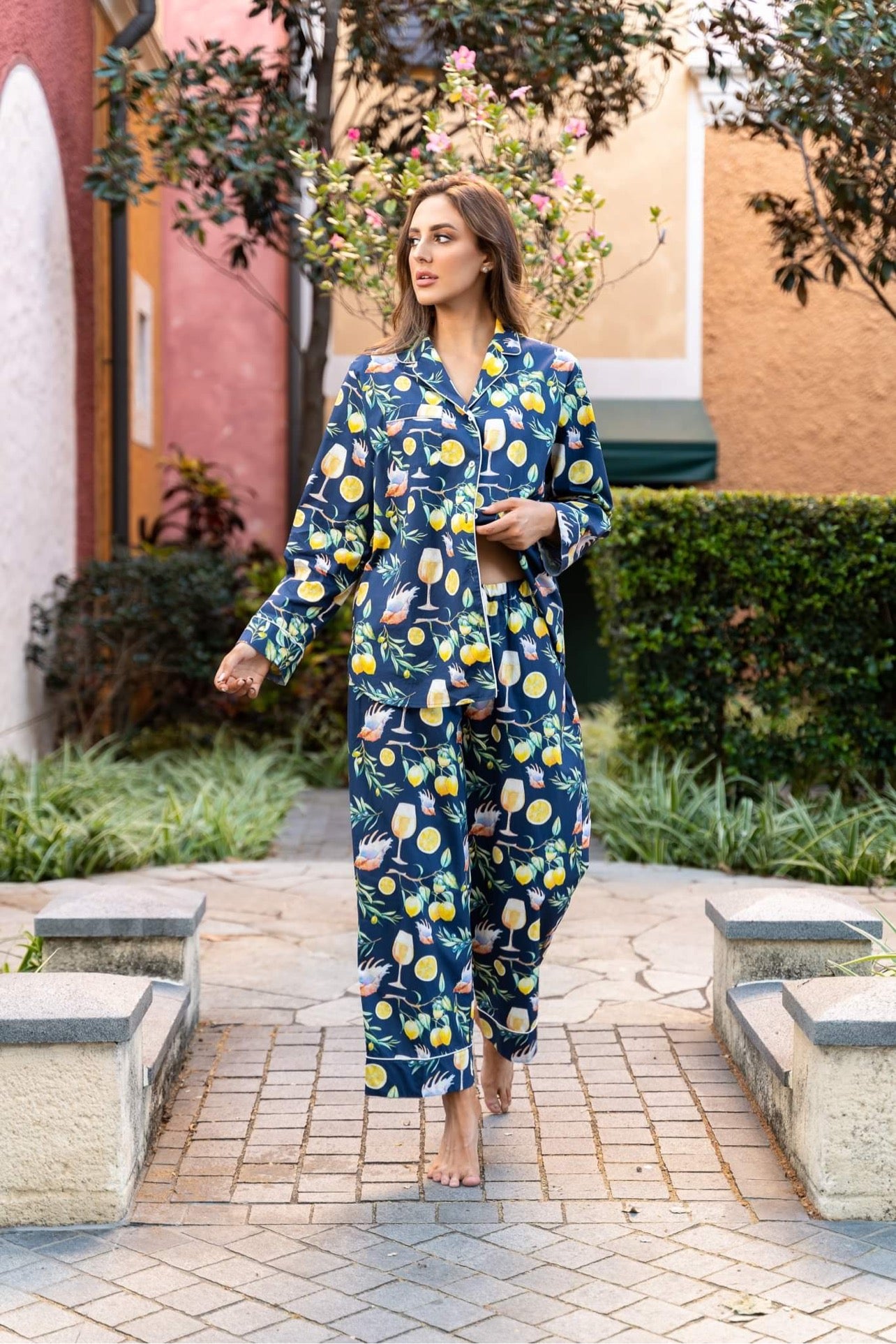 ADRIATIC Long Sleeve Button Sleep Shirt