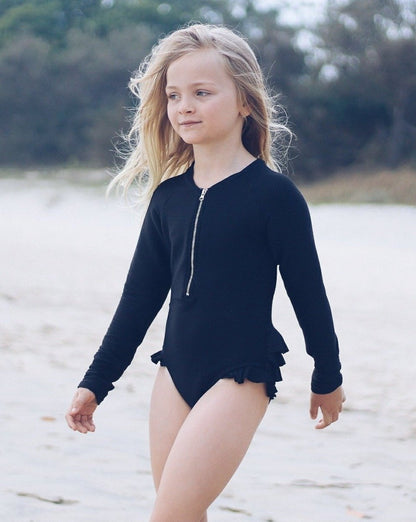 Mini IVANA 'Black' One Piece Long Sleeve Swimsuit - GIRLS