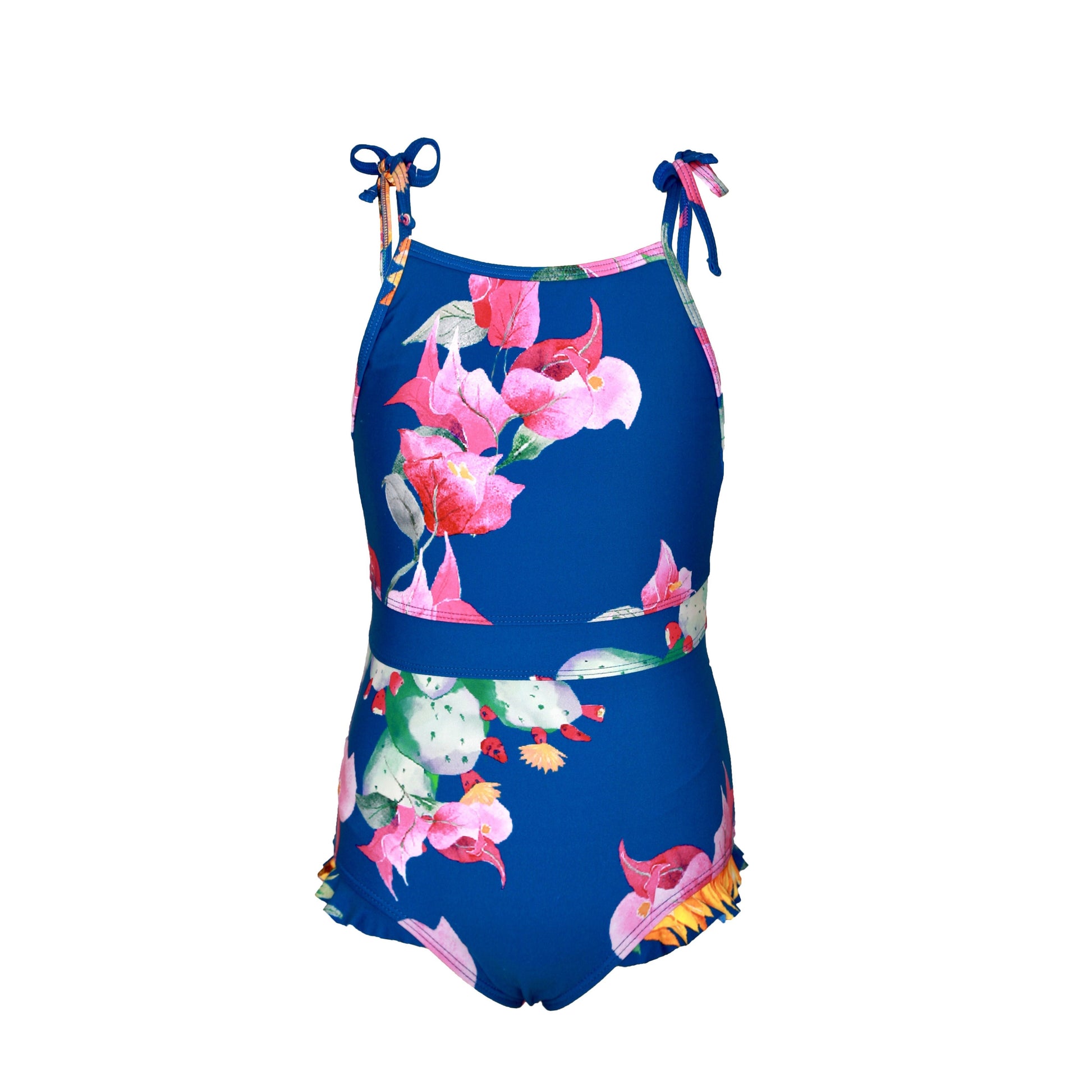 Girls Fleur Singlet Style One piece swimsuit with tie up shoulders by Plivati Swimwear Children's collection