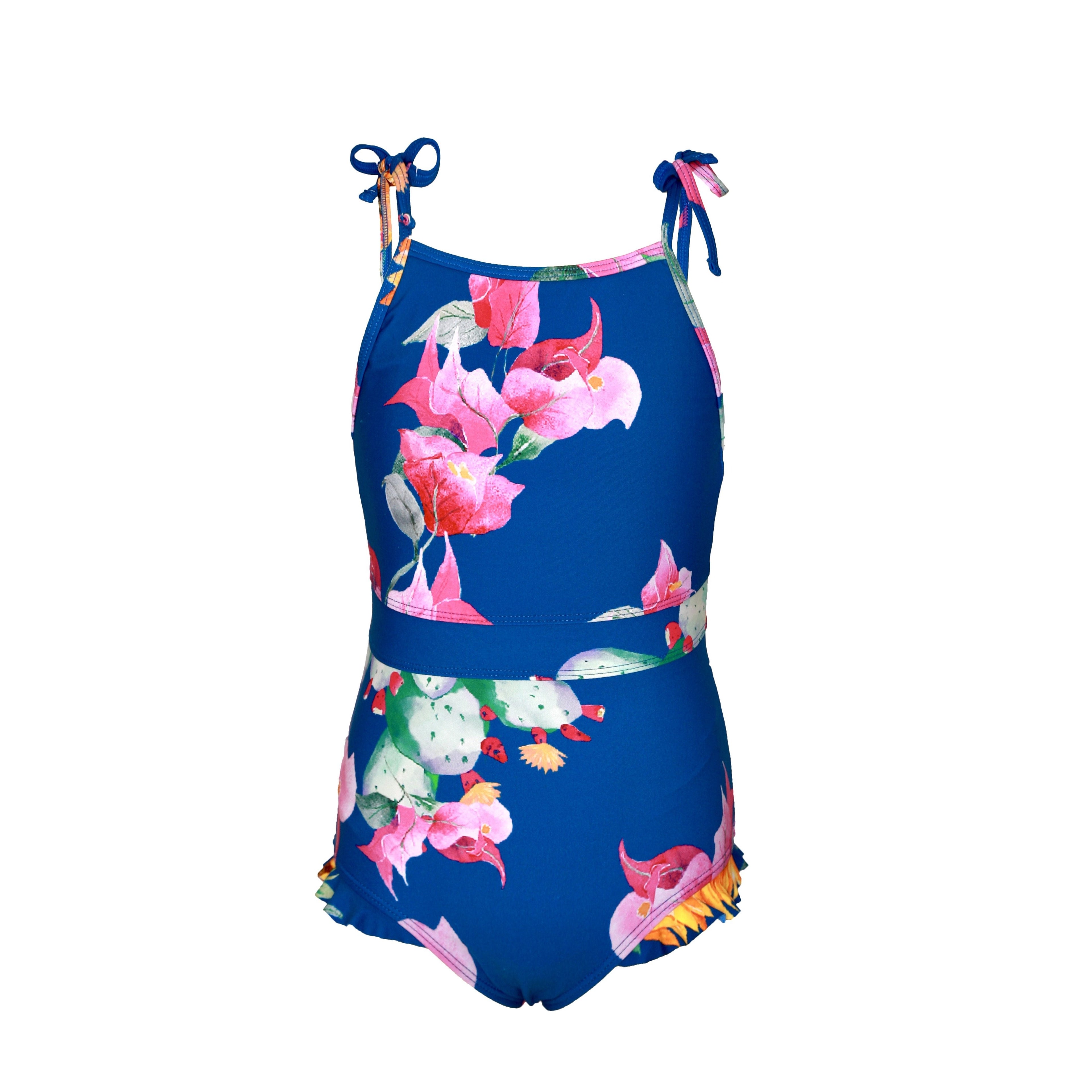 Girls Fleur Singlet Style One piece swimsuit with tie up shoulders by Plivati Swimwear Children's collection